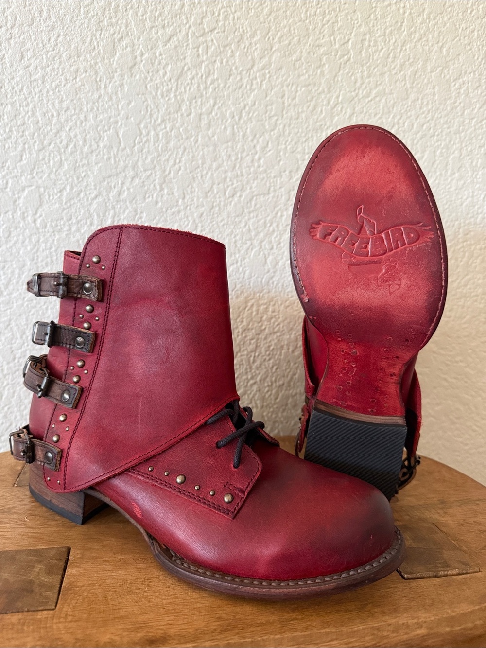 Freebird Rynn Red Leather Buckle Ankle Booties